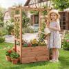 Giantex Raised Garden Bed with Sided Trellis & Roof Set 2, 31”x16”x41” Wood Elevated Planter Box, Freestanding Garden Planter Raised Bed for Flowers Herbs Climbing Vines,Brown(Brown)