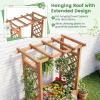 Giantex Raised Garden Bed with Sided Trellis & Roof Set 2, 31”x16”x41” Wood Elevated Planter Box, Freestanding Garden Planter Raised Bed for Flowers Herbs Climbing Vines,Brown(Brown)