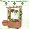 Giantex Raised Garden Bed with Sided Trellis & Roof Set 2, 31”x16”x41” Wood Elevated Planter Box, Freestanding Garden Planter Raised Bed for Flowers Herbs Climbing Vines,Brown(Brown)