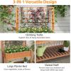 Giantex Raised Garden Bed with Trellis, Wooden Elevated Planter Box with Legs, Drainage Holes for Climbing Plants Vines Vegetables Flowers Herbs, Outdoor Horticulture Planter for Patio Yard (Brown)(Brown、)