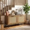 Giantex Rattan Shoe Storage Bench with 2 Flip Drawers, 40″ W Entryway Bench with Storage, Adjustable Shelves, Wooden Shoe Cabinet for Entry Way, Hallway, Foyer, Living Room