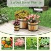 Giantex Set of 3 Barrel Planters, Outdoor Acacia Wood Raised Garden Bed for Flower Vegetable Fruit, Whiskey Bucket Shape Planter Boxes in Different Sizes for Patio Porch Balcony Yard (Natural)(Natural)