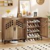 Giantex Shoe Cabinet, 4-Tier Wooden Shoe Rack Cabinet with Marble Pattern Doors & Removable Shelves, Freestanding Shoe Storage Cabinet for Entryway, Hallway, Living Room(Hollow Woven Door)