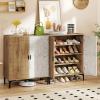 Giantex Shoe Cabinet, 4-Tier Wooden Shoe Rack Cabinet with Marble Pattern Doors & Removable Shelves, Freestanding Shoe Storage Cabinet for Entryway, Hallway, Living Room(Marble Pattern Door)