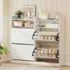 Giantex Shoe Cabinet with 2 Flip Drawers, Freestanding Narrow Shoe Organizer Cabinet with 2 Open Shelves, Slim Shoe Storage Cabinet for Entryway, Hallway, Foyer, White