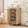 Giantex Shoe Cabinet with Doors, 4-Tier Freestanding Shoe Rack Cabinet w/Ventilated Slatted Doors & Adjustable Shelves, Modern Wooden Shoe Storage Cabinet for Entryway, Hallway, Closet, Living Room(Flat-panel Door)