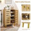 Giantex Shoe Cabinet with Doors, 4-Tier Freestanding Shoe Rack Cabinet w/Ventilated Slatted Doors & Adjustable Shelves, Modern Wooden Shoe Storage Cabinet for Entryway, Hallway, Closet, Living Room(Slatted Door)