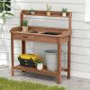 Giantex Wood Potting Bench Table, Garden Work Bench Station w/Removable Sink, Storage Shelves & Drawer, Solid Wood Construction, Outdoor Workstation Table for Porch, Patio, Backyard (Brown)(Brown)