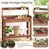 Giantex Wood Potting Bench Table, Garden Work Bench Station w/Removable Sink, Storage Shelves & Drawer, Solid Wood Construction, Outdoor Workstation Table for Porch, Patio, Backyard (Brown)(Brown)