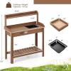Giantex Wood Potting Bench Table, Garden Work Bench Station w/Removable Sink, Storage Shelves & Drawer, Solid Wood Construction, Outdoor Workstation Table for Porch, Patio, Backyard (Brown)(Brown)