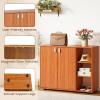 Giantex Wood Shoe Cabinet with Doors, Freestanding Shoe Rack Cabinet with 3-Level Adjustable Open Shelves, Modern Wooden Shoe Storage Cabinet for Entryway, Hallway, Closet, Living Room (Natural)(Natural)