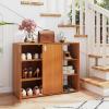 Giantex Wood Shoe Cabinet with Doors, Freestanding Shoe Rack Cabinet with 3-Level Adjustable Open Shelves, Modern Wooden Shoe Storage Cabinet for Entryway, Hallway, Closet, Living Room (Natural)(Natural)