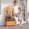 Giantex Wooden Raised Garden Bed with Arched Trellis, 48” Fir Wood Outdoor Elevated Planter Box Privacy Screen with Drainage Holes, Vertical Garden Bed for Climbing Plants, Patio Balcony Backyard(Orange)