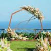 Giantex Wooden Wedding Arch, 87″ Wood Wedding Arbor Backdrop Stand with Ground Stakes, Rustic Decorative Arch for Wedding Ceremony, Party, Garden, Balloon & Floral Decorations(Heptagon)