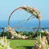 Giantex Wooden Wedding Arch, 87″ Wood Wedding Arbor Backdrop Stand with Ground Stakes, Rustic Decorative Arch for Wedding Ceremony, Party, Garden, Balloon & Floral Decorations(Round)