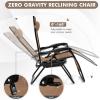 Giantex Zero Gravity Reclining Chair, Outdoor Patio Recliner with Cup Holder & Removable Pillow, Adjustable Backrest, Indoor Lounge Chair for Backyard, Garden, Poolside (Brown)(Tan)