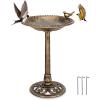 Giantex 28 Inch Height Pedestal Bird Bath, Vintage Standing Bird Feeder w/Antique Flower & Bird Decoration, Lightweight, Bird Baths for Outdoors Garden Yard Patio Decor (Green)(Copper)