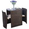 Giantex 3 PCS Cushioned Outdoor Wicker Patio Set Convention Bistro Set Garden Lawn Space Saving Conversation Sofa Furniture No Assembly (Brown)(Brown)