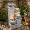 Giantex 32” Water Fountain Outdoor, 4-Tier Cascading Bowls Waterfall Fountain with Warm LED Lights & Pump, Outside Zen Water Feature for Patio, Balcony, Deck, Garden, Yard Decor(23” (4-Tier))