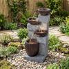 Giantex 32” Water Fountain Outdoor, 4-Tier Cascading Bowls Waterfall Fountain with Warm LED Lights & Pump, Outside Zen Water Feature for Patio, Balcony, Deck, Garden, Yard Decor(32” (4-Tier))