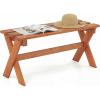 Giantex 36″ Wood Outdoor Bench, Backless Patio Bench with Slatted Seat & Solid Wood Frame, Teak Oil Coating, 660 lbs Capacity, Outside Wooden Garden Bench for Patio, Porch, Park, Entryway(1)