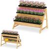 Giantex 3-Tier Vertical Raised Garden Bed, Wood Elevated Planter Box with Legs, Storage Shelf, Liners for Growing Vegetables Herbs Flowers, Indoor Outdoor Freestanding Raised Bed for Patio (Natural)(46”x29”x31.5”)