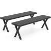 Giantex 54″ Outdoor Bench, Metal Garden Bench with Slatted Seat, X-Shaped Legs, Heavy-Duty Patio Backless Loveseat, Load 800 LBS, 2-Person Park Bench for Lawn, Yard, Porch, Black(2)