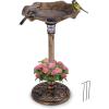 Giantex Bird Bath for Outside, 30 inch Solar Lighted Bird Bath and Feeder with Flower Planter, Lotus Leaf Water Bowl, 3 Stakes, Vintage Birdbath Outdoor Decoration for Garden Yard Lawn Patio (Bronze)(Bronze)