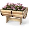 Giantex Half Barrel Raised Garden Bed, Acacia Wood Planter Box for Flower Vegetable Fruit, Outdoor Indoor Plant Pot with Legs for Garden Decoration,18″x12″x11.5″(1)