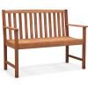 Giantex Outdoor Bench, Wood Patio Bench with Cozy Armrests & Backrest, Slatted Sitting Area, Eucalyptus Wood Frame, 2-Person Loveseat for Park, Porch, Yard, 800 lbs Max Load, Garden Bench (Eucalyptus)