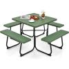 Giantex Picnic Table Set for Up to 8 Persons, Round Outdoor Table and Bench Set with Umbrella Hole, HDPE Top & Metal Frame, 2000LBS Capacity, Patio Table Bench for Deck Backyard Garden (Green)(Green)