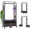 Giantex Planter Boxes with Arch Trellis, 5FT Self-Watering Tall Raised Garden Bed w/Wheels, Hanging Roof & Drainage Holes, Outdoor Indoor Tomato Planter for Climbing Vines Vegetables (60″x16″x58″)(61″x16″x64″)