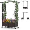 Giantex Planter Boxes with Arch Trellis, 5FT Self-Watering Tall Raised Garden Bed w/Wheels, Hanging Roof & Drainage Holes, Outdoor Indoor Tomato Planter for Climbing Vines Vegetables (60″x16″x58″)(60″x16″x58″)