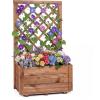 Giantex Raised Garden Bed Set 2 w/Trellis, Drainage Hole, 39”x14”x40” Wood Elevated Planter Box for Climbing Vine Flower Herb Vegetable Fruit, Planting Container for Indoor Outdoor Patio Balcony(Coffee Brown)
