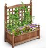 Giantex Raised Garden Bed Set 2 w/Trellis, Drainage Hole, 39”x14”x40” Wood Elevated Planter Box for Climbing Vine Flower Herb Vegetable Fruit, Planting Container for Indoor Outdoor Patio Balcony(Brown)