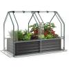 Giantex Raised Garden Bed w/Greenhouse Cover, Outdoor Oval Metal Steel Planter Box w/Roll-up Window, Clear PVC Mini Greenhouse for Vegetables Flowers Herbs Outdoor Patio Gardening, 6x2x1 FT (Black)(Black)