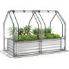 Giantex Raised Garden Bed w/Greenhouse Cover, Outdoor Oval Metal Steel Planter Box w/Roll-up Window, Clear PVC Mini Greenhouse for Vegetables Flowers Herbs Outdoor Patio Gardening, 6x2x1 FT (Black)(Silver)
