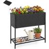 Giantex Raised Garden Bed with Legs, 40″ x 12″ Rattan Elevated Planter Box w/Storage Shelf, Removable Liner, Drainage Gaps for Vegetables, Flowers & Herbs, Outdoor Planting Stand for Backyard Patio(Black)