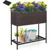 Giantex Raised Garden Bed with Legs, 40″ x 12″ Rattan Elevated Planter Box w/Storage Shelf, Removable Liner, Drainage Gaps for Vegetables, Flowers & Herbs, Outdoor Planting Stand for Backyard Patio(Brown)