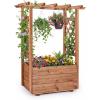 Giantex Raised Garden Bed with Sided Trellis & Roof Set 2, 31”x16”x41” Wood Elevated Planter Box, Freestanding Garden Planter Raised Bed for Flowers Herbs Climbing Vines,Brown(Brown)