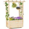 Giantex Raised Garden Bed with Sided Trellis & Roof Set 2, 31”x16”x41” Wood Elevated Planter Box, Freestanding Garden Planter Raised Bed for Flowers Herbs Climbing Vines,Brown(Natural)