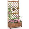 Giantex Raised Garden Bed with Trellis 2 Pack, 72” Wooden Planter Box Outdoor w/Privacy Screen Roof, Large Vertical Garden Planter w/Drainage Holes for Climbing Plants, Patio Balcony Backyard(Brown)