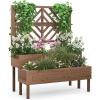 Giantex Raised Garden Bed with Trellis, 2-Tier Wooden Planter Box with Legs and Drain Holes, Garden Trellis for Vine Fruit Vegetable Flower Herb, Outdoor Elevated Garden Bed (Brown)(Brown)