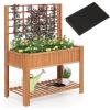 Giantex Raised Garden Bed with Trellis, Wooden Elevated Planter Box with Legs, Drainage Holes for Climbing Plants Vines Vegetables Flowers Herbs, Outdoor Horticulture Planter for Patio Yard (Brown)(Brown、)
