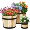 Giantex Set of 3 Barrel Planters, Outdoor Acacia Wood Raised Garden Bed for Flower Vegetable Fruit, Whiskey Bucket Shape Planter Boxes in Different Sizes for Patio Porch Balcony Yard (Natural)(Natural)