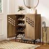 Giantex Shoe Cabinet, 4-Tier Wooden Shoe Rack Cabinet with Marble Pattern Doors & Removable Shelves, Freestanding Shoe Storage Cabinet for Entryway, Hallway, Living Room(Hollow Woven Door)