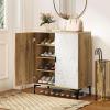 Giantex Shoe Cabinet, 4-Tier Wooden Shoe Rack Cabinet with Marble Pattern Doors & Removable Shelves, Freestanding Shoe Storage Cabinet for Entryway, Hallway, Living Room(Marble Pattern Door)