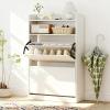 Giantex Shoe Cabinet with 2 Flip Drawers, Freestanding Narrow Shoe Organizer Cabinet with 2 Open Shelves, Slim Shoe Storage Cabinet for Entryway, Hallway, Foyer, White