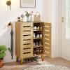 Giantex Shoe Cabinet with Doors, 4-Tier Freestanding Shoe Rack Cabinet w/Ventilated Slatted Doors & Adjustable Shelves, Modern Wooden Shoe Storage Cabinet for Entryway, Hallway, Closet, Living Room(Slatted Door)