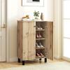 Giantex Shoe Cabinet with Doors, 4-Tier Freestanding Shoe Rack Cabinet w/Ventilated Slatted Doors & Adjustable Shelves, Modern Wooden Shoe Storage Cabinet for Entryway, Hallway, Closet, Living Room(Flat-panel Door)